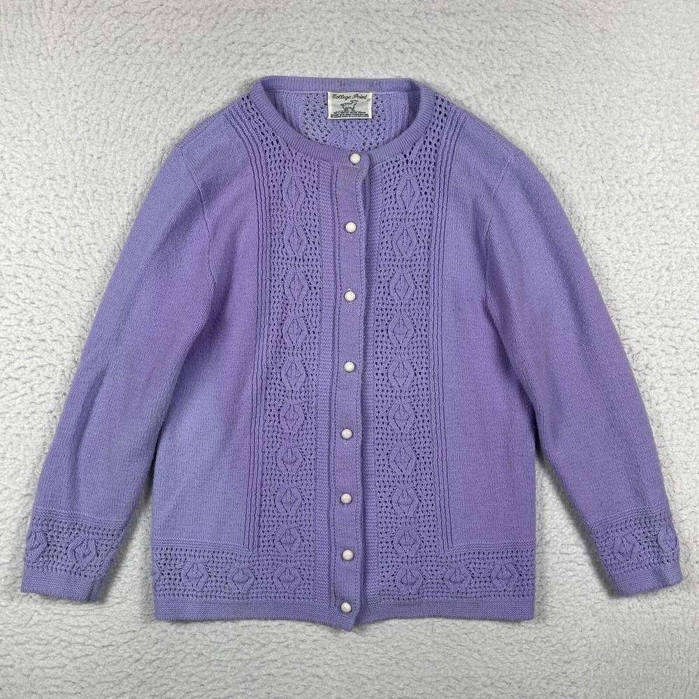 College Point Sweater Womens Large Purple‎ Orlon Acrylic USA Vintage Cardigan